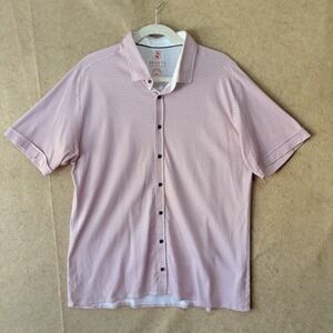 Desoto Jersey Shirt Mens‎ Sz 2XL Red Blue Geometric Button Up Short Sleeve